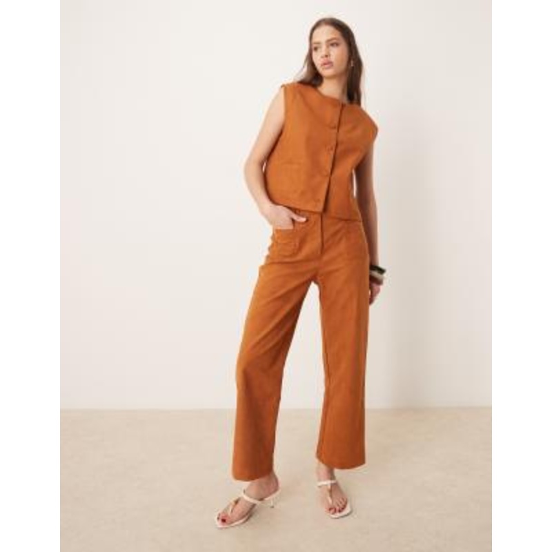 DESIGN suedette cropped straight leg pants & boxy suedette vest set in tan