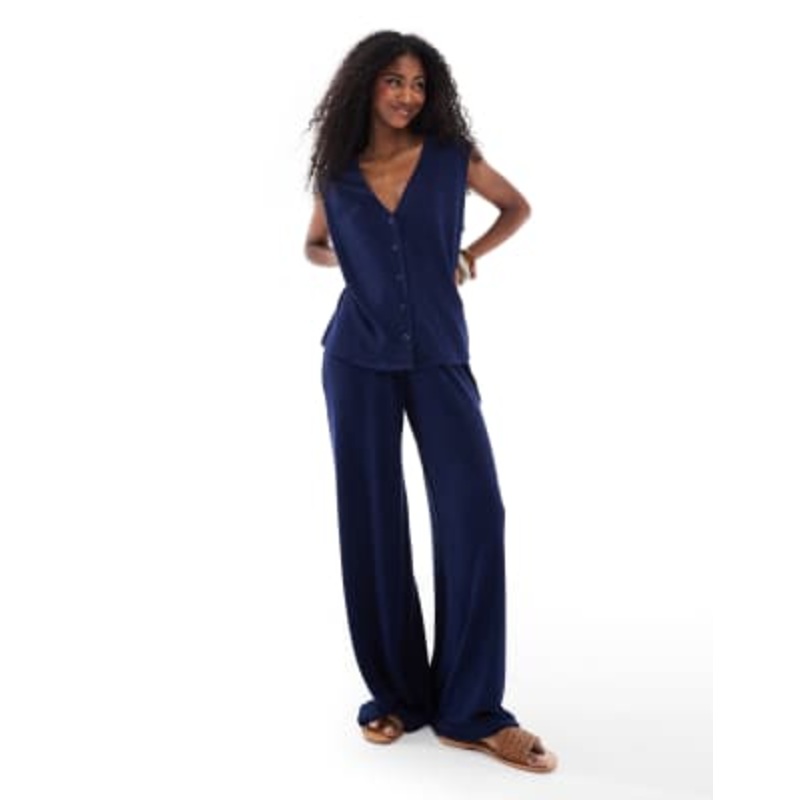 DESIGN textured knit oversized vest and pants in navy