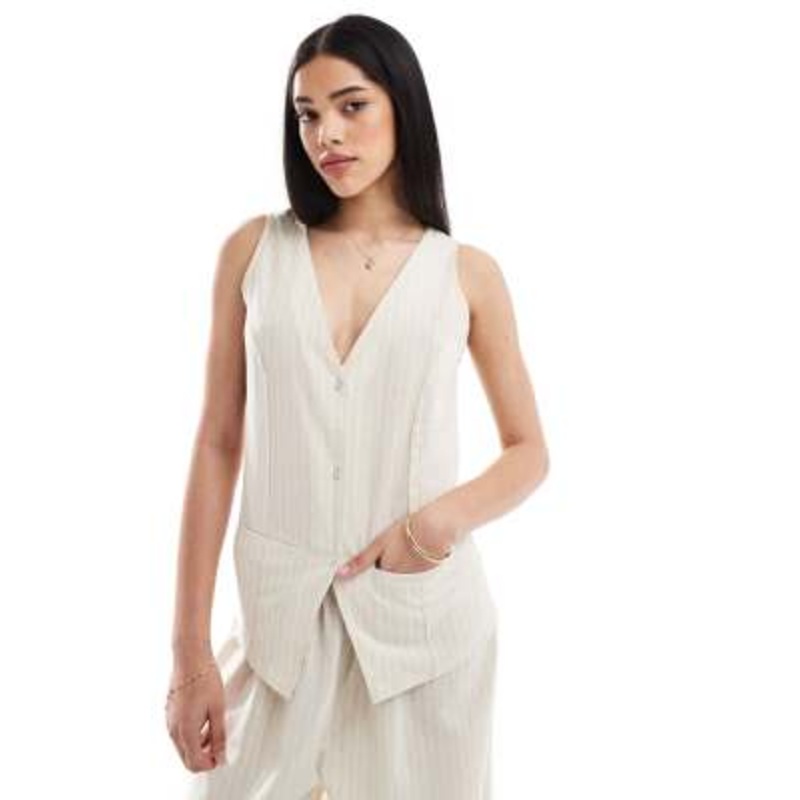 Esme Exclusive vest in beige and white stripe – part of a set