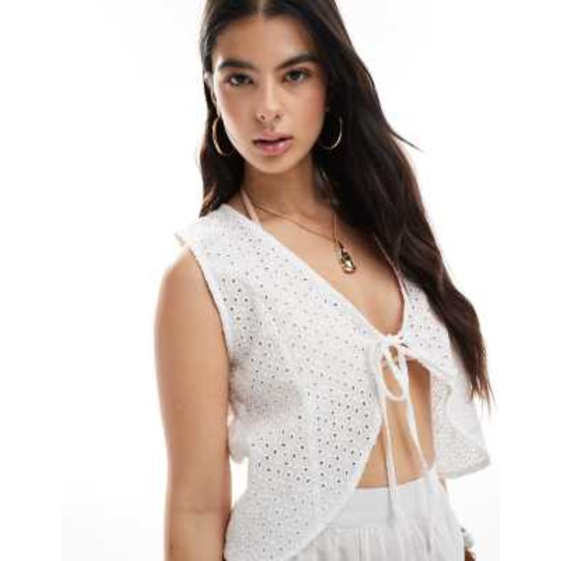 Esmee Exclusive tie front crop vest in white – part of a set