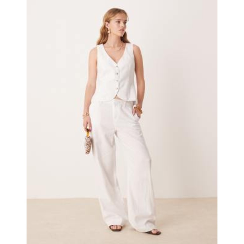 Gina Tricot linen rich vest and pants set in white
