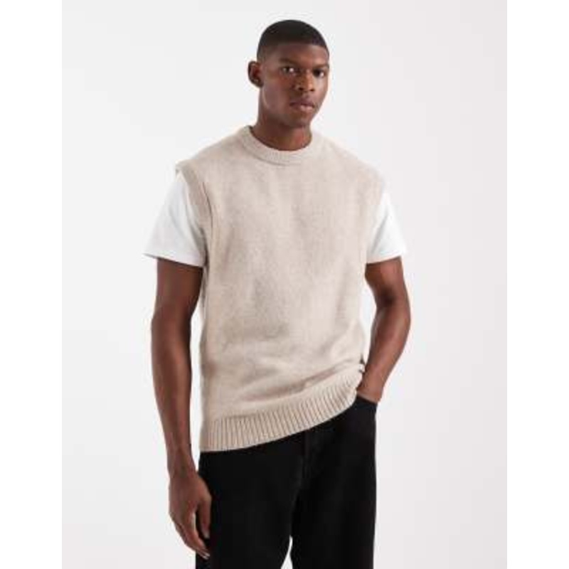 Jack & Jones fluffy knit vest in beige