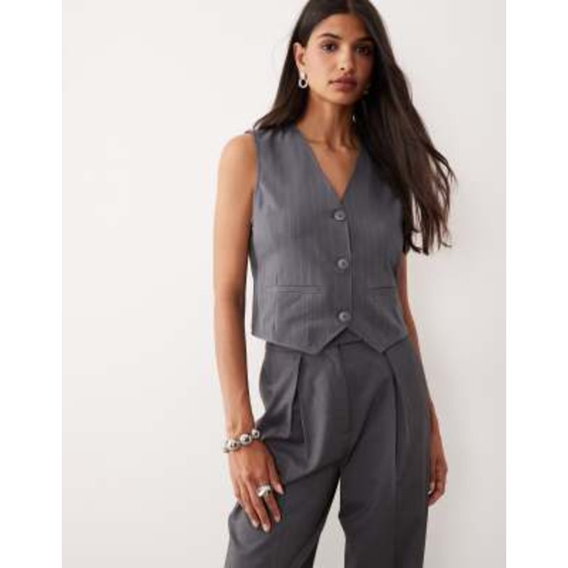 JDY smart vest in gray pinstripe
