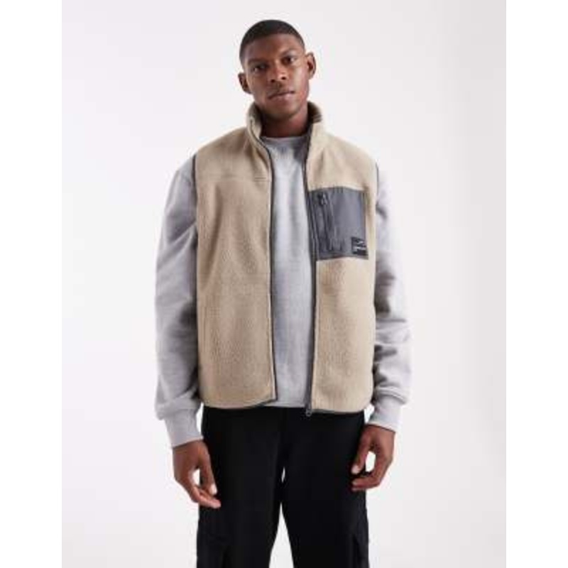JJ Rebel zip fleece vest in beige