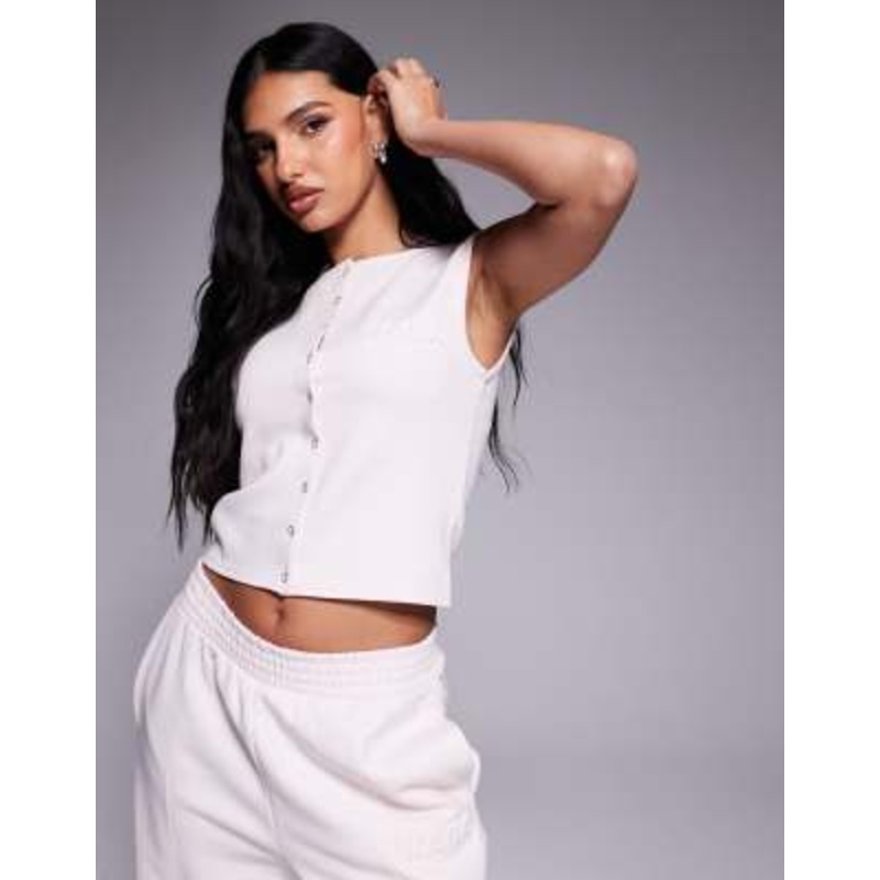 Kaiia exclusive cotton blend bubble embossed logo button up vest top in light rose – part of a set