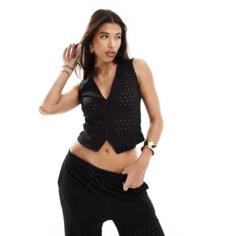 Kaiia exclusive crochet knit vest in black – part of a set