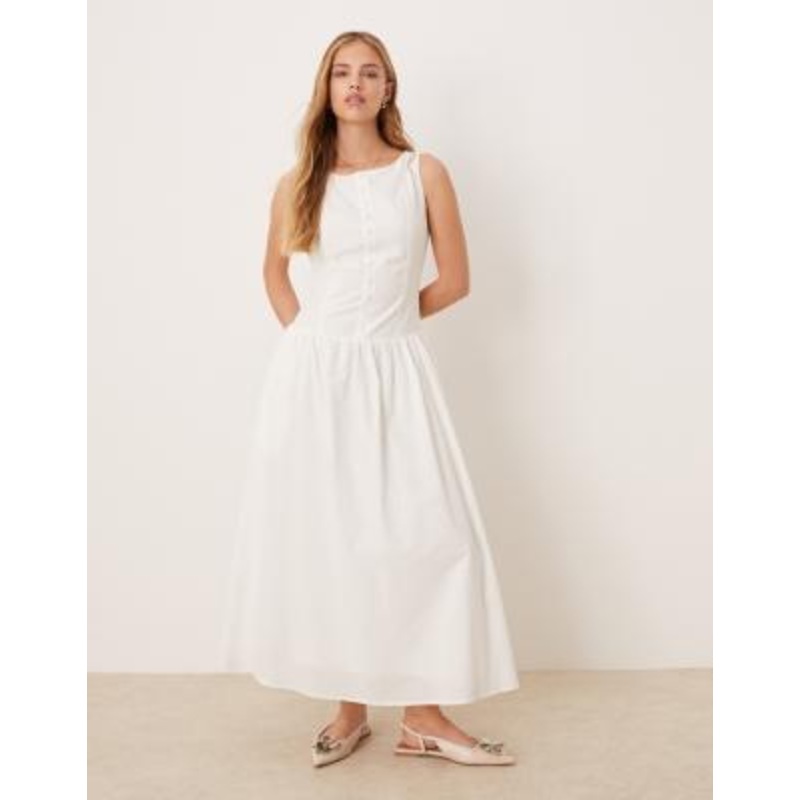 Kiss The Sky drop waist vest maxi dress in off white