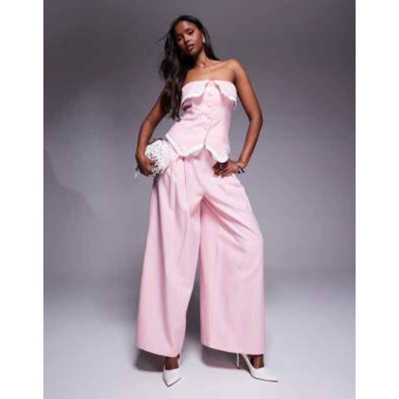 LUXE tailored bandeau vest and tailored pants set in pink stripes