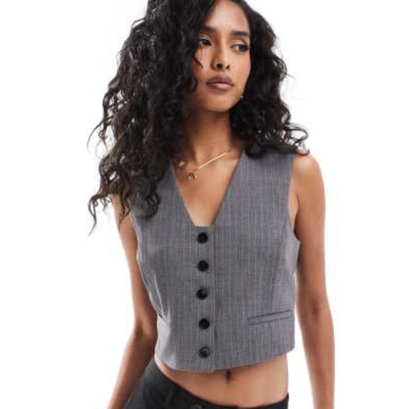 Mango button down stripe vest in gray – part of a set