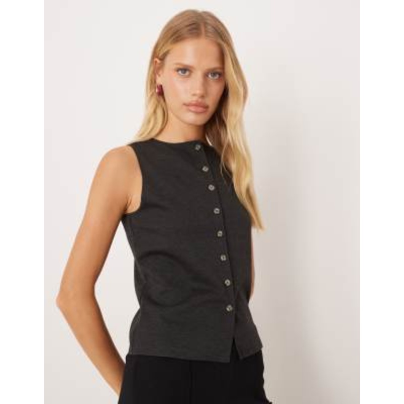 Mango soft touch high neck vest in charcoal