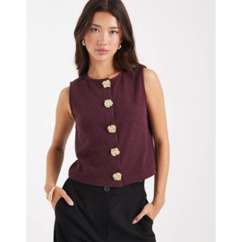 Miss Selfridge flower metal trim vest in plum