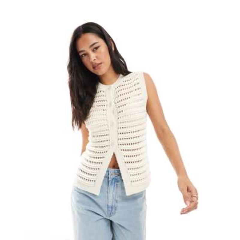 Miss Selfridge knit button down vest in cream
