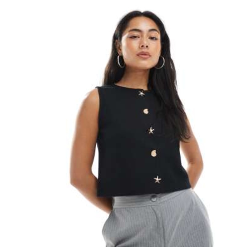 Miss Selfridge shell metal trim vest in black