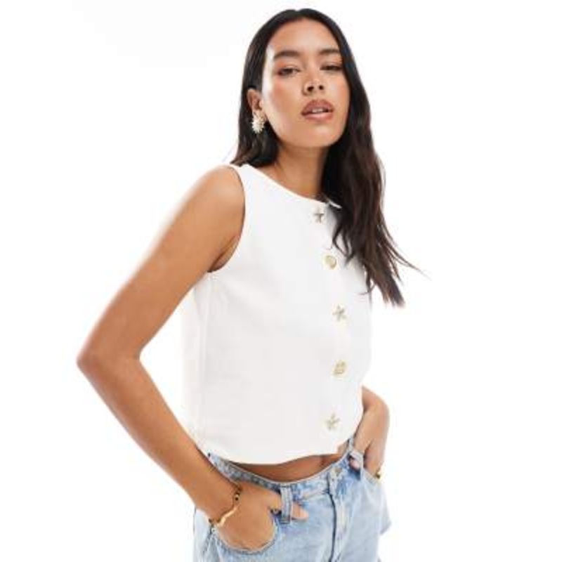 Miss Selfridge shell metal trim vest in ecru