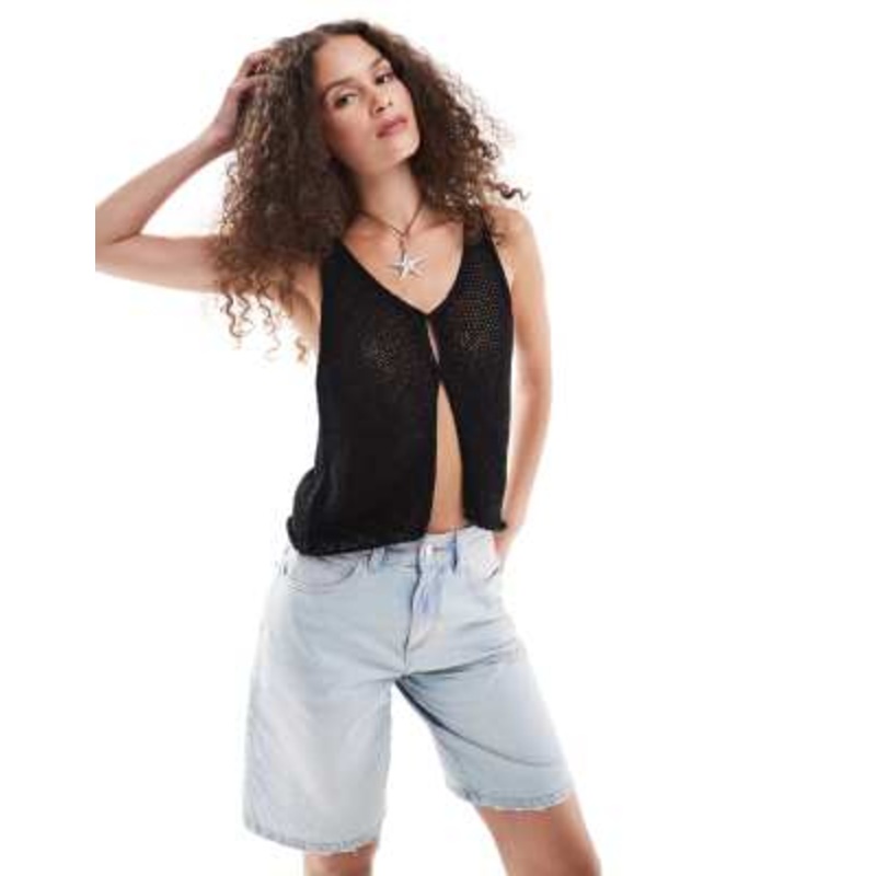 Monki crochet vest in black