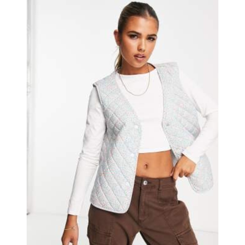 Monki relaxed vest in ditsy floral quilting
