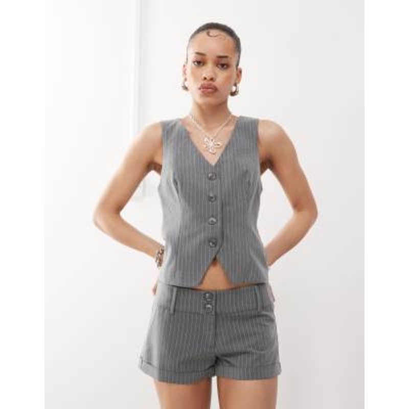 Motel luno button front vest in pinstripe gray – part of a set