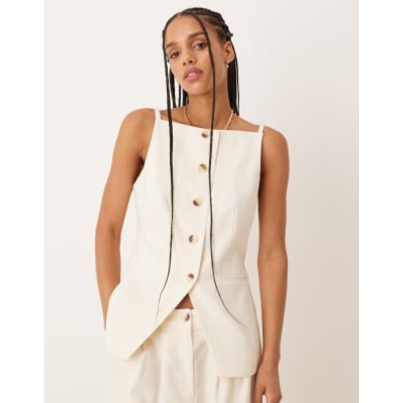 Nobody’s Child longline tailored vest in cream – part of a set