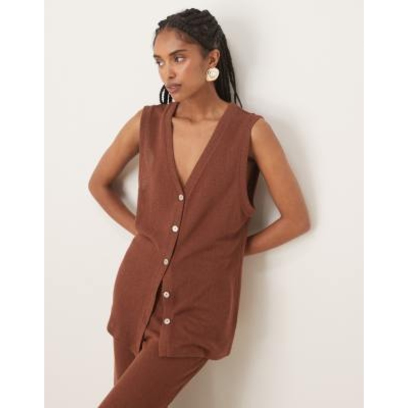 Nobody’s Child longline textured vest in brown – part of a set