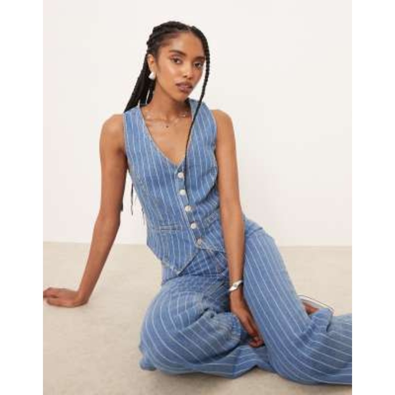 Nobody’s Child Stockwell denim vest in blue pinstripe – part of a set