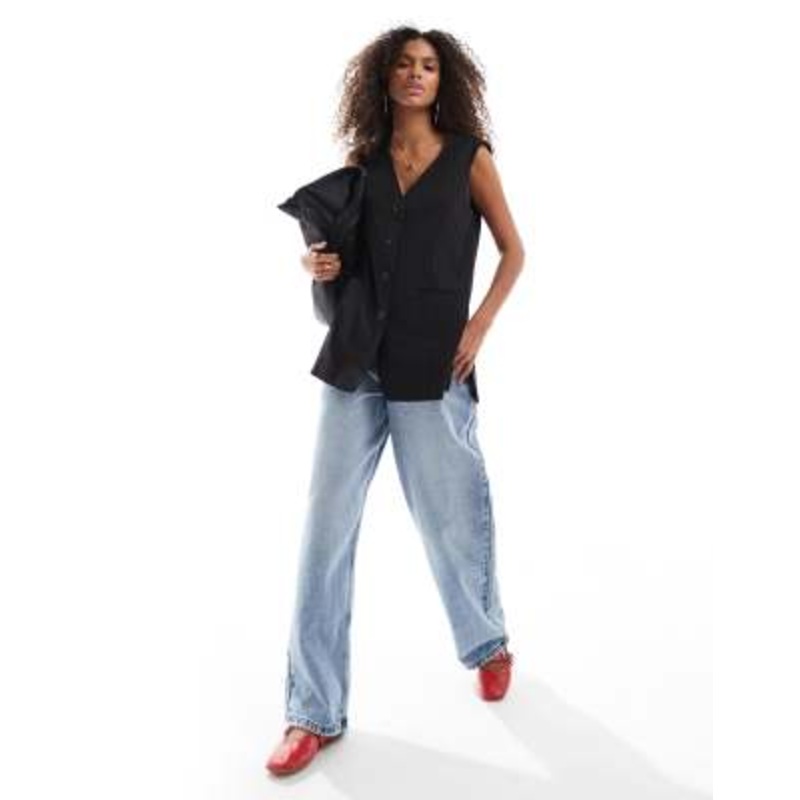 Object longline vest in gray pinstripe