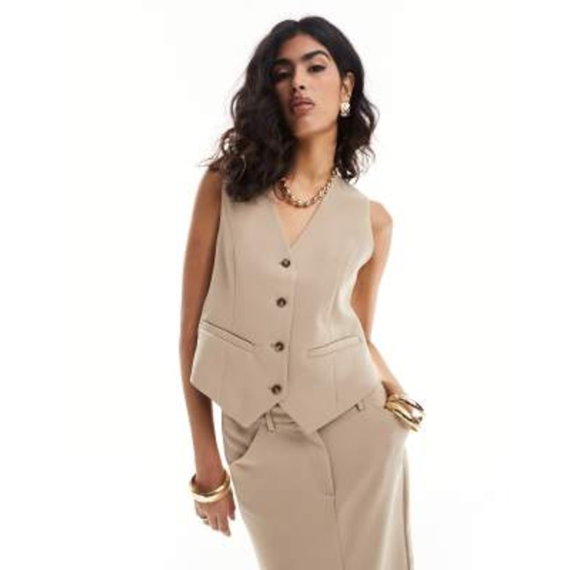 Pieces tailored vest in stone – part of a set