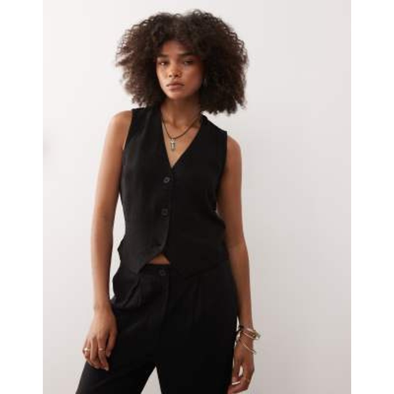 Reclaimed Vintage linen blend vest in black