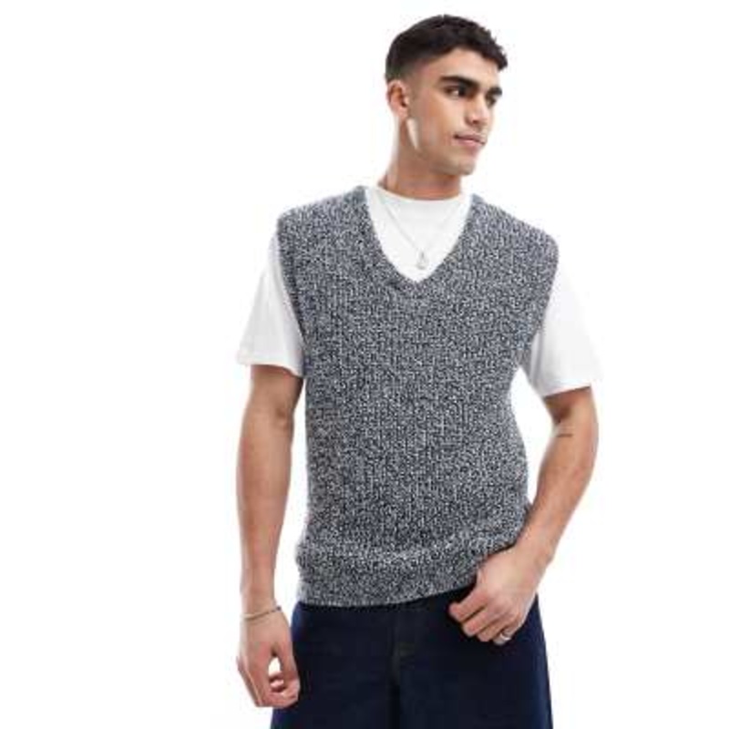 River Island twist knit sweater vest in navy