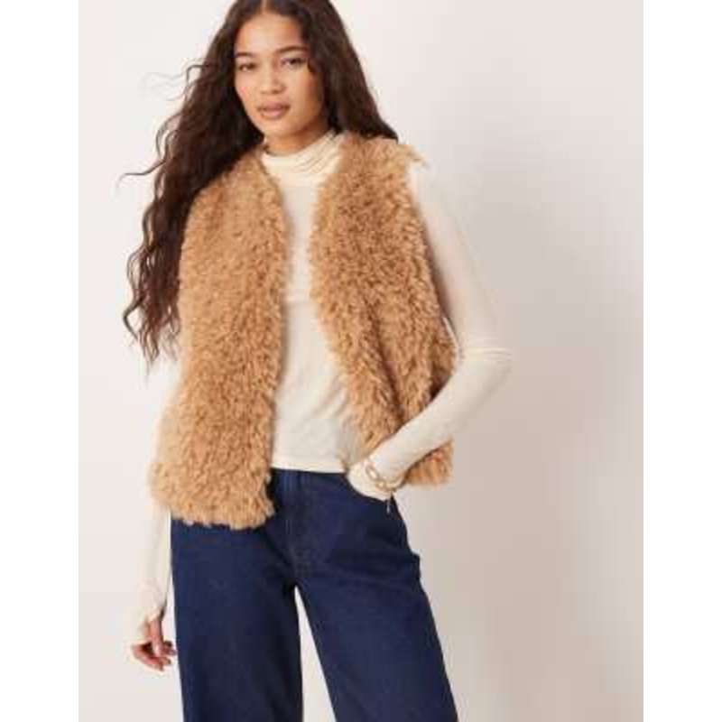 Threadbare faux fur shearling vest in tan