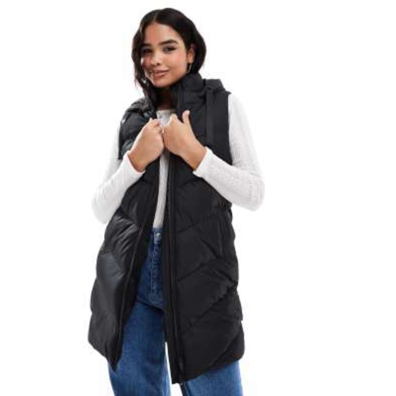 Threadbare longline padded vest with hood in black