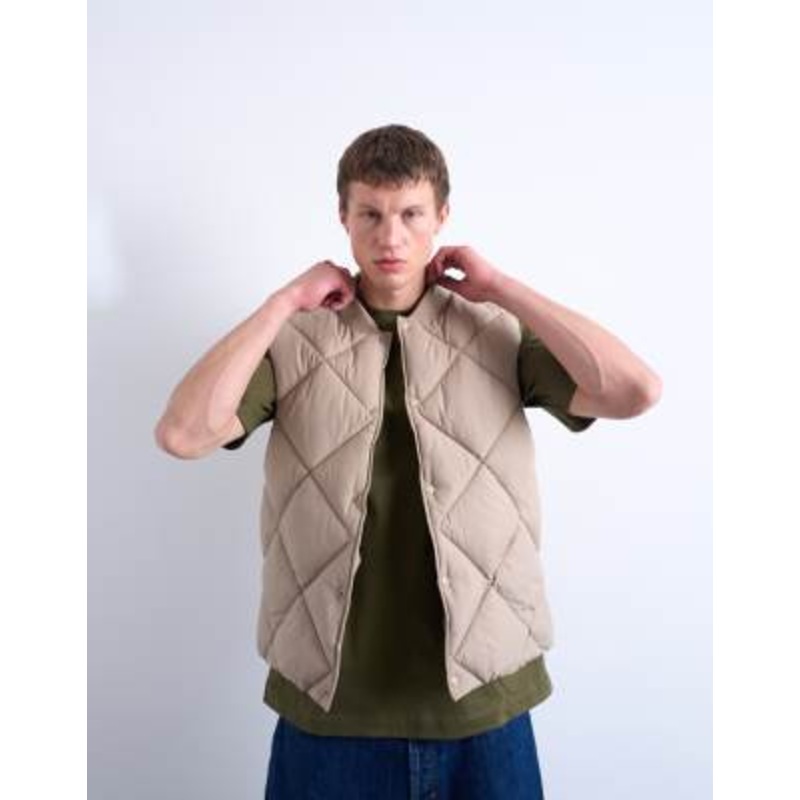 Topman diamond quilted vest in stone