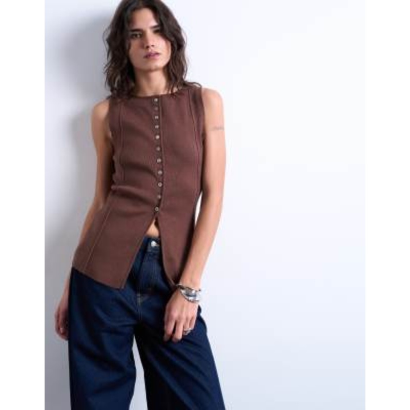 Topshop knit longline vest in chocolate