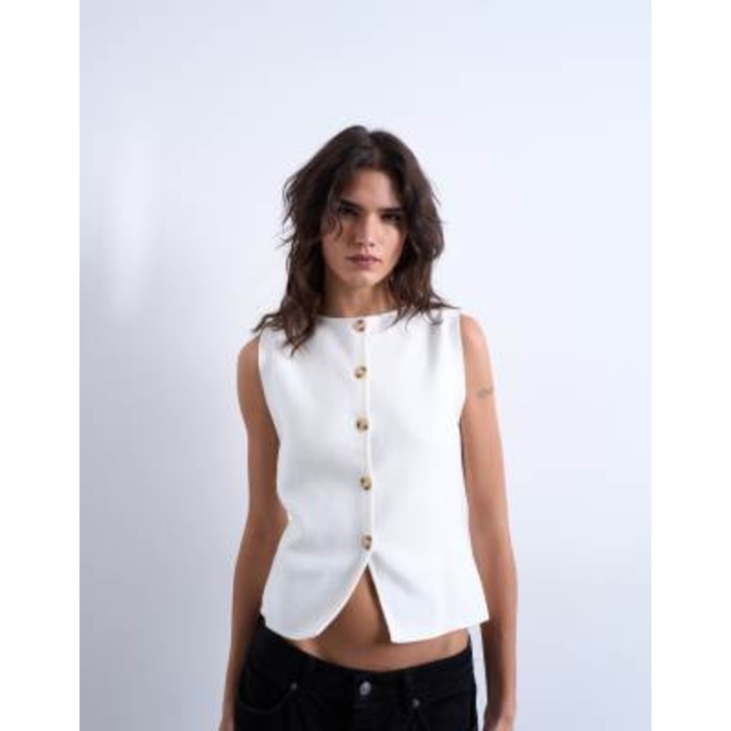 Topshop knitted compact vest in ivory