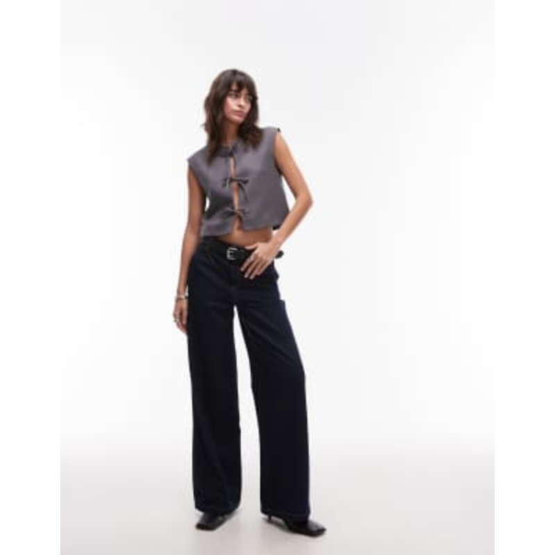 Topshop tie front cropped vest in gray heather
