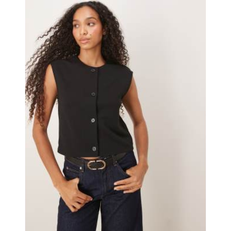 VILA round neck cap sleeve vest in black