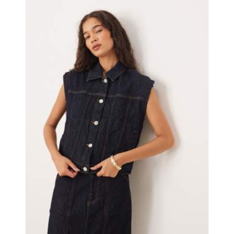 VILA seam detail denim vest in dark indigo rinse – part of a set