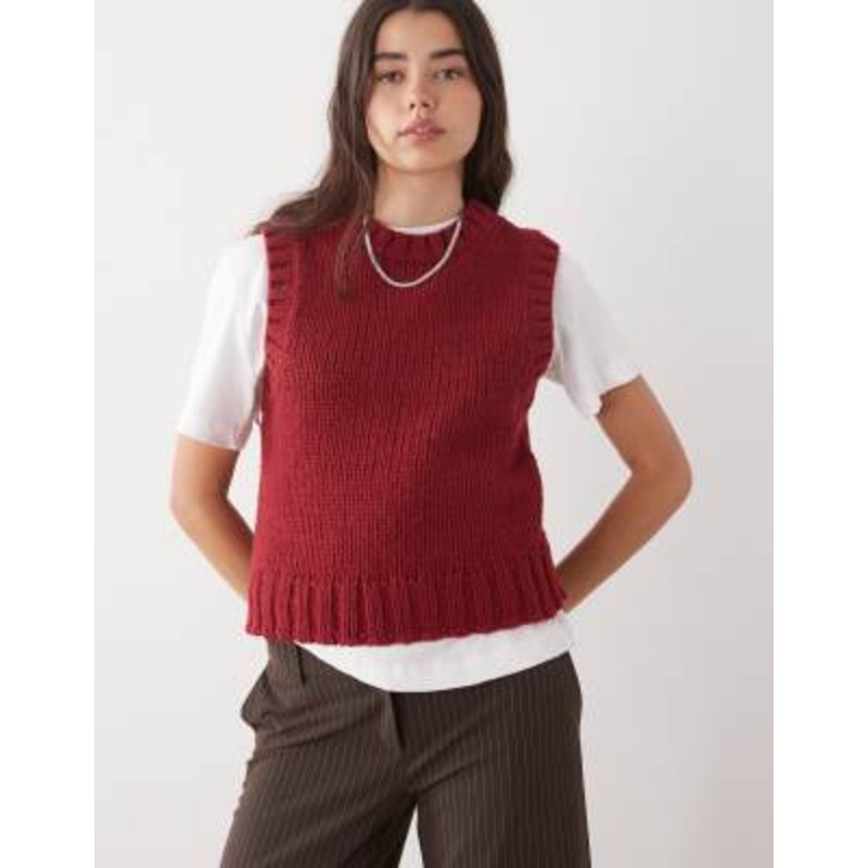 Weekday wool blend knit vest in burgundy