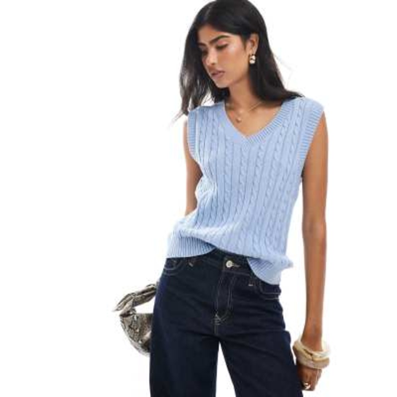 Cotton On v neck knit vest in light blue
