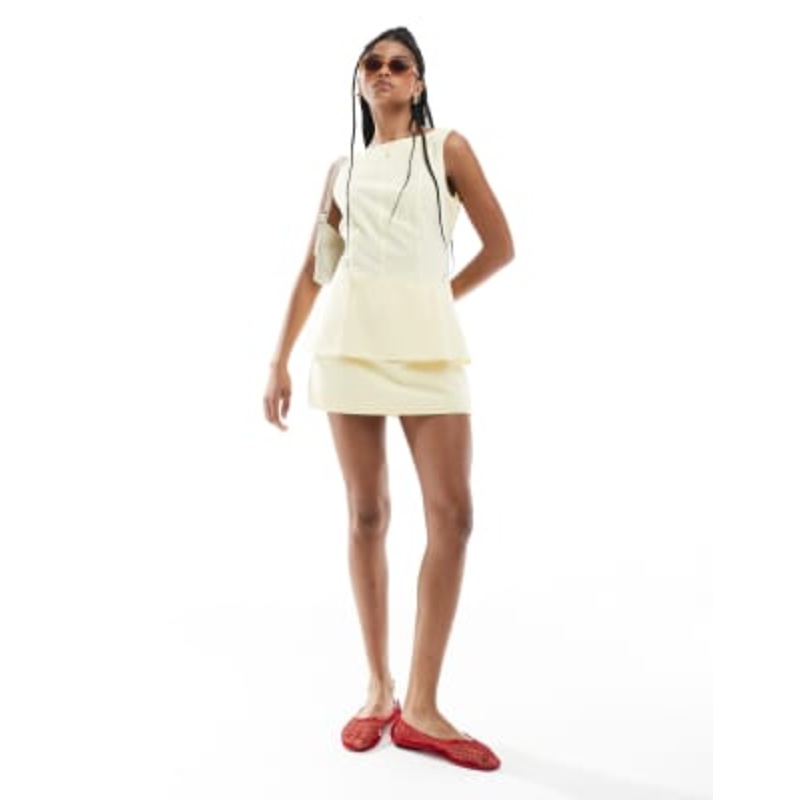 DESIGN linen blend vest and skort set in buttermilk