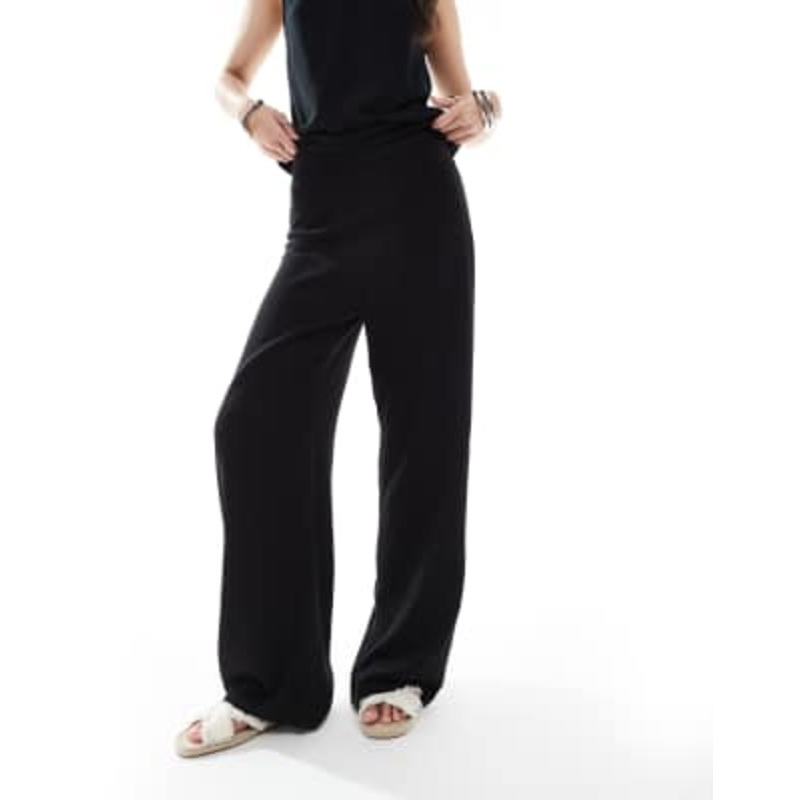 DESIGN linen look wrap tie detail vest set in black