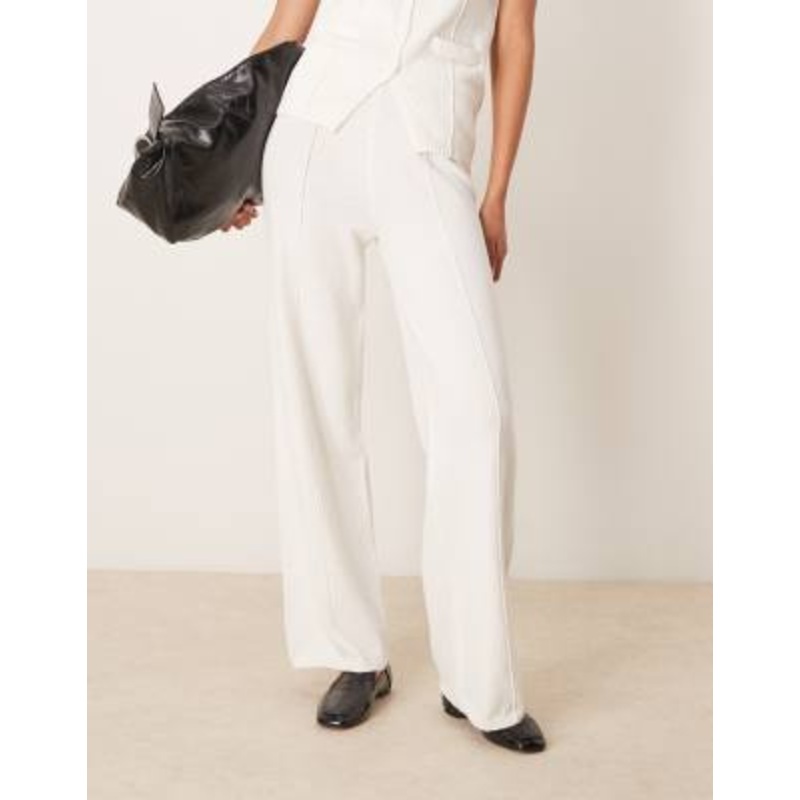 DESIGN v neck seam detail vest & knit wide leg pants set in white