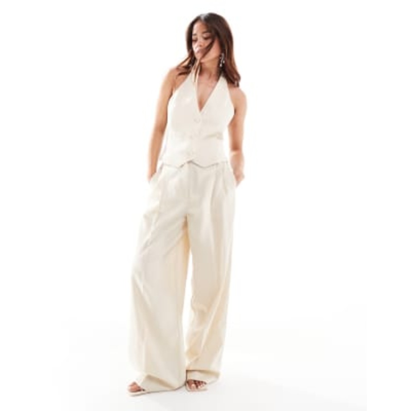 Mango linen-mix halterneck vest and pants set in beige