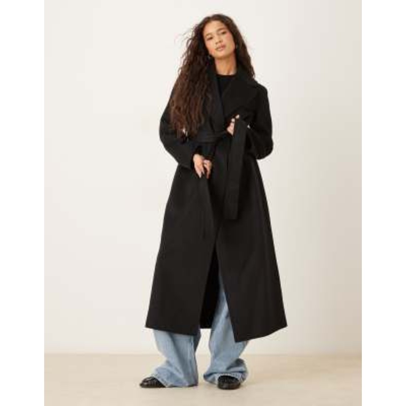 Mango wool mix longline tie vest in black