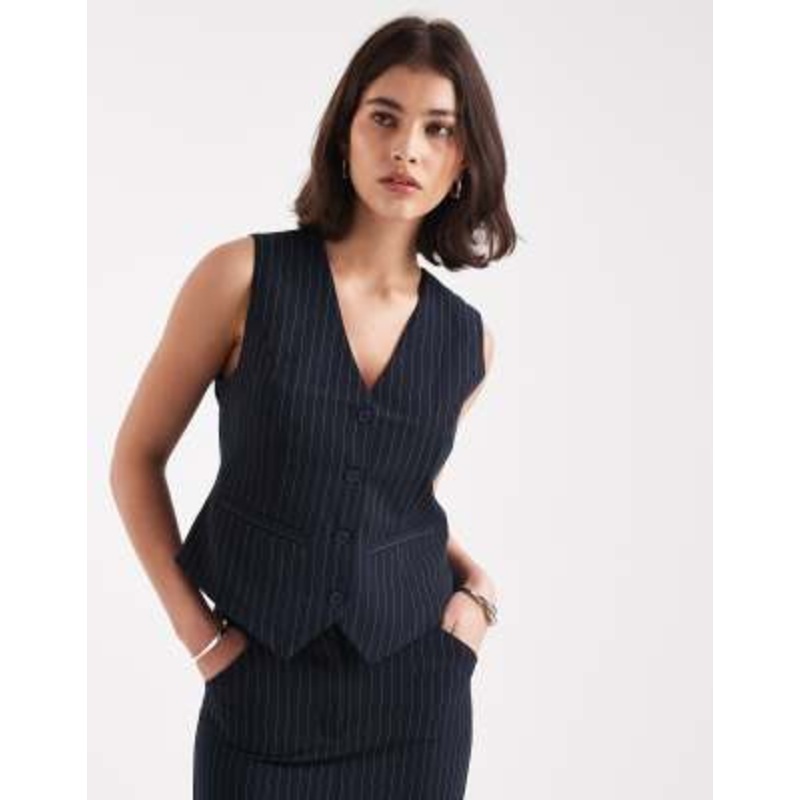Pieces tailored vest in navy pinstripe – part of a set
