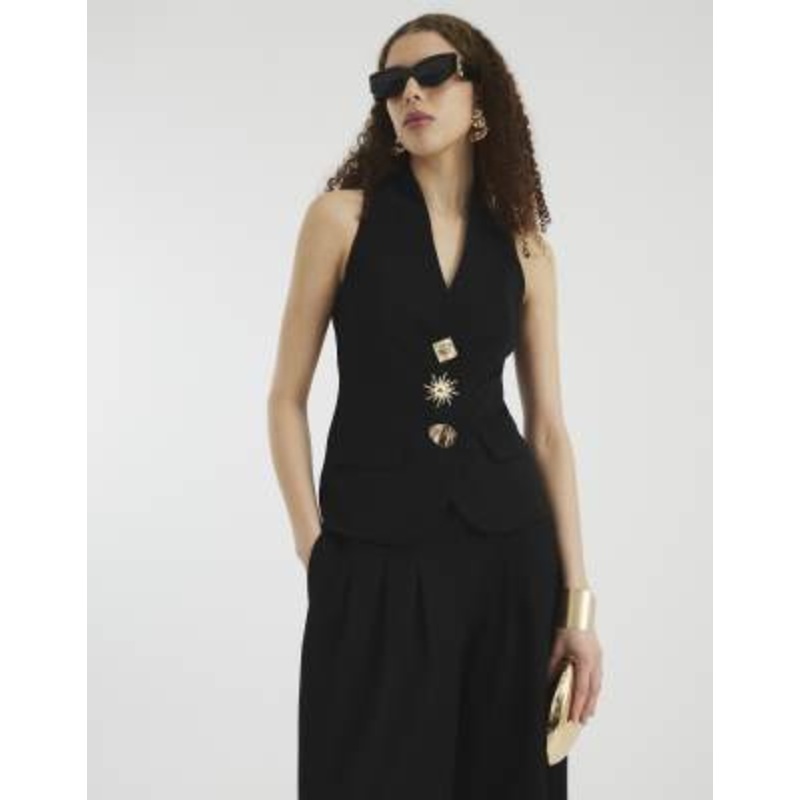 River Island button down halterneck vest in black