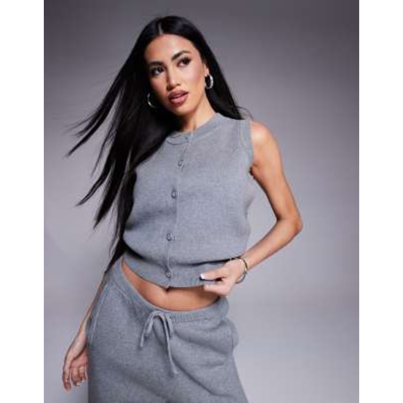The Couture Club knit button up vest style top in gray heather – part of a set
