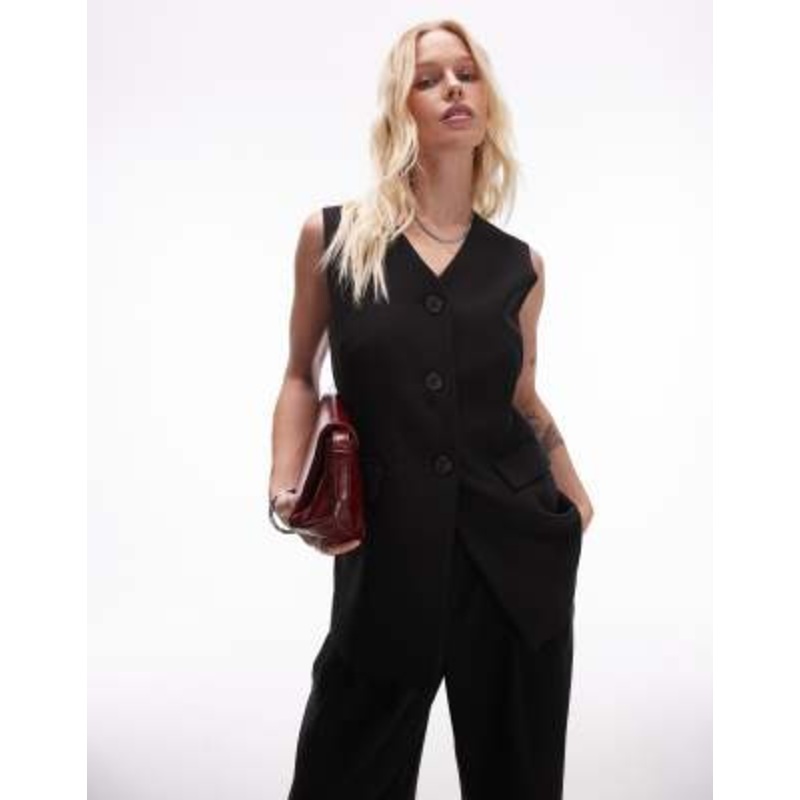 Topshop fitted longline vest in black