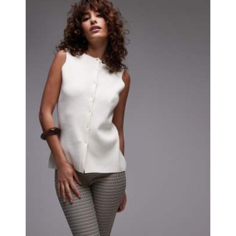 Topshop longline compact knit vest in ecru