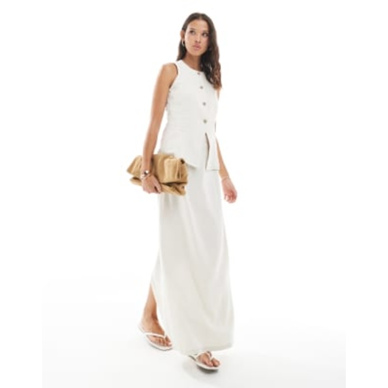 Vero Moda high neck longline vest and tailored maxi skirt set in cream