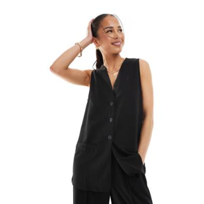 Vero Moda longline jersey crepe vest in black – part of a set
